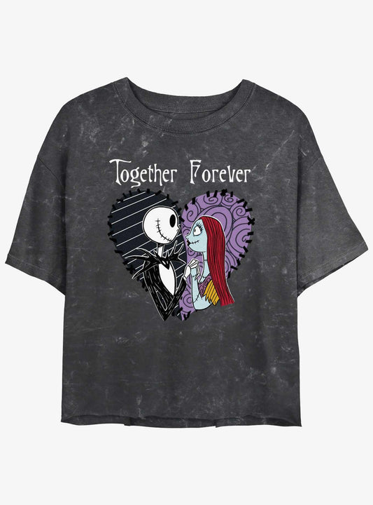 Disney The Nightmare Before Christmas Jack And Sally Together Forever Mineral Wash Girls Crop T-shirt | Trendy Graphic Tee | Casual Unisex T-shirt