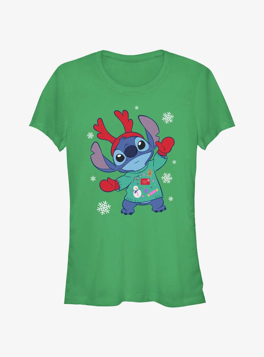 Disney Lilo Stitch Reindeer Stitch Girls T-Shirt T-Shirt | Bold Graphic Edition | Must-Have Style
