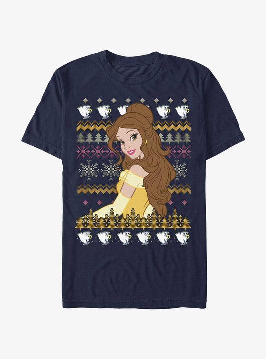 Disney Princesses Belle Teacups Ugly Christmas Extra Soft T-shirt | Trendy Graphic Tee | Casual Unisex T-shirt