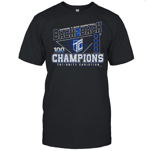 2025 MHSAA Boys Basketball D4 Back2Back Champions Tri Unity Christian Shirt
