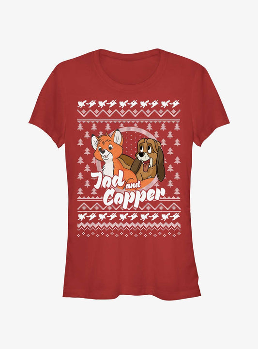 Disney The Fox and the Hound Tod and Copper Ugly Christmas Girls T-Shirt T-Shirt | High-Quality Print | High Demand Item