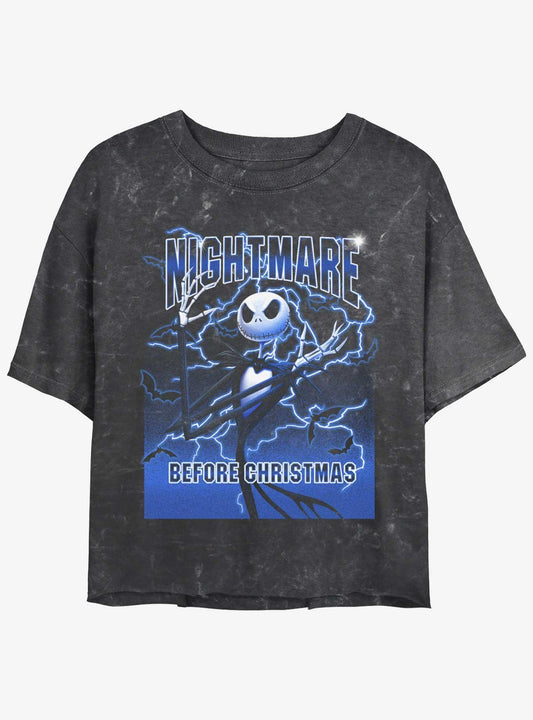 Disney The Nightmare Before Christmas Electric Jack Mineral Wash Girls Crop T-shirt | Trendy Graphic Tee | Casual Unisex T-shirt