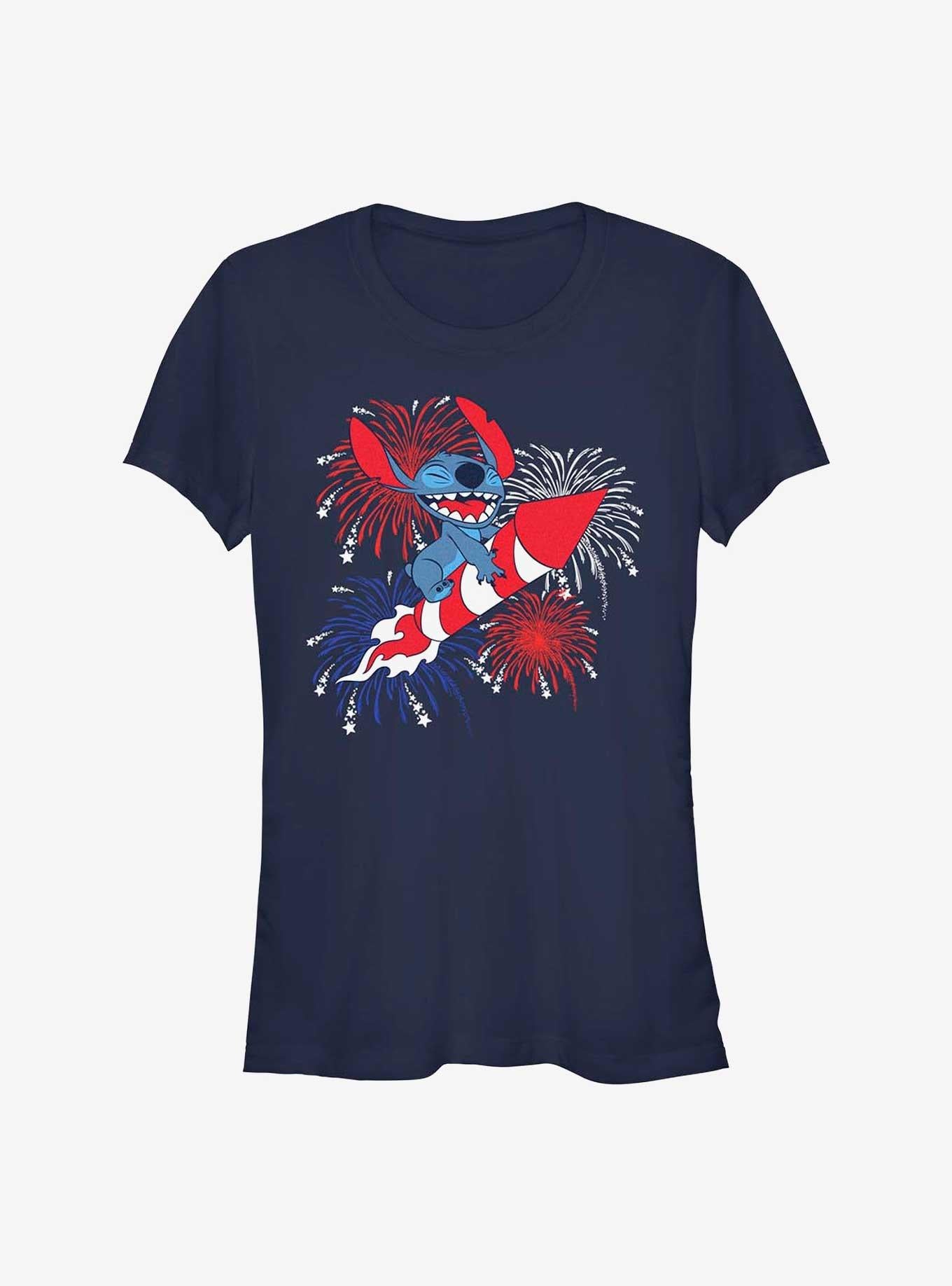 Disney Lilo Stitch Riding Fireworks Girls T-Shirt T-Shirt | Trending Streetwear Style | High Demand Item