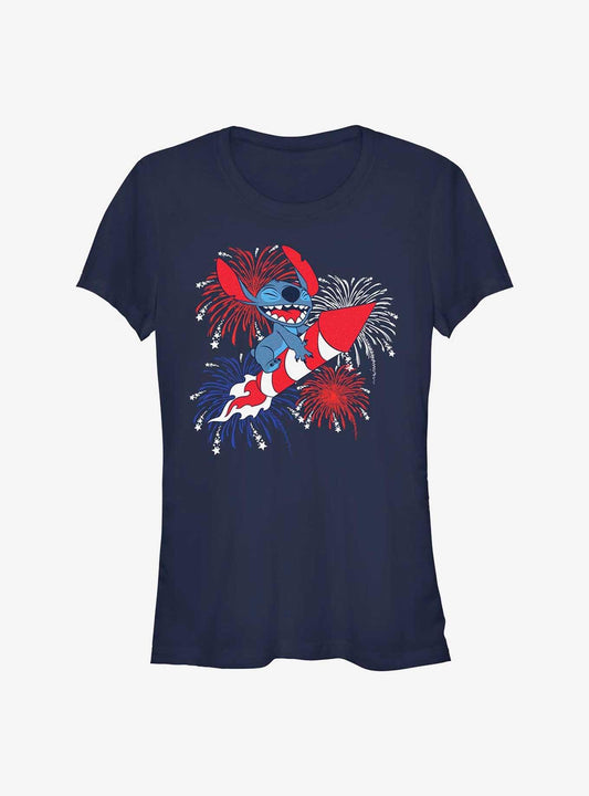 Disney Lilo Stitch Riding Fireworks Girls T-Shirt T-Shirt | Trending Streetwear Style | High Demand Item