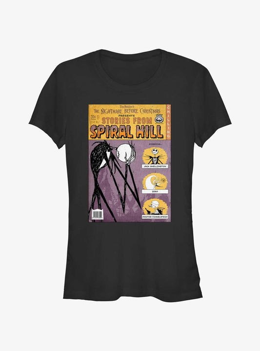 Disney The Nightmare Before Christmas Jack Stories From Spiral Hill Girls T-shirt | Trendy Graphic Tee | Casual Unisex T-shirt