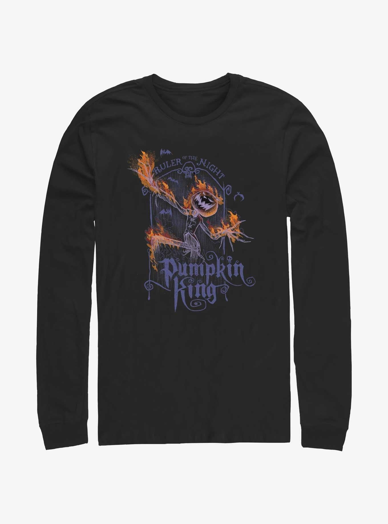 Disney The Nightmare Before Christmas Pumpkin King Flames Long-Sleeve T-Shirt T-Shirt | Bold Graphic Edition | High Demand Item