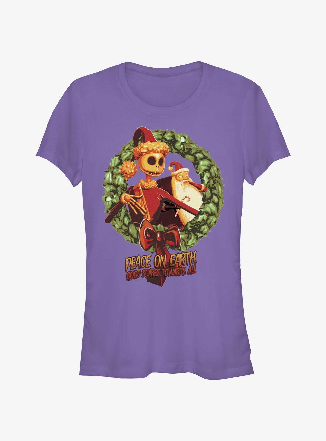 Disney The Nightmare Before Christmas Peace On Earth Jack Santa Wreath Girls T-Shirt T-Shirt | Exclusive Edition | Trending Now