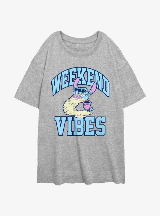 Disney Lilo Stitch Weekend Vibes Girls Oversized T-Shirt T-Shirt | Aesthetic Graphic | Trending Now