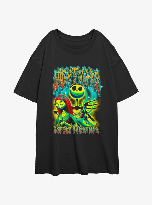 Disney The Nightmare Before Christmas Graffiti Jack and Sally Girls Oversized T-Shirt T-Shirt | Exclusive Edition | Great Gift Idea