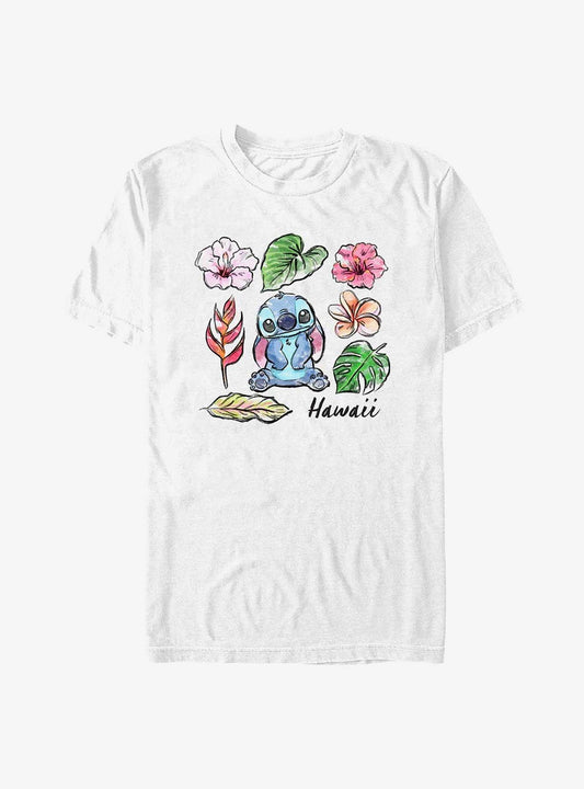 Disney Lilo Stitch Stitch Watercolor Plants T-Shirt T-Shirt | Exclusive Art Design | Top Pick For Fans