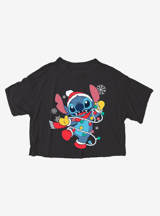 Disney Stitch Holiday Lights Girls Crop T-Shirt T-Shirt | Fan Favorite Style | Trending Now