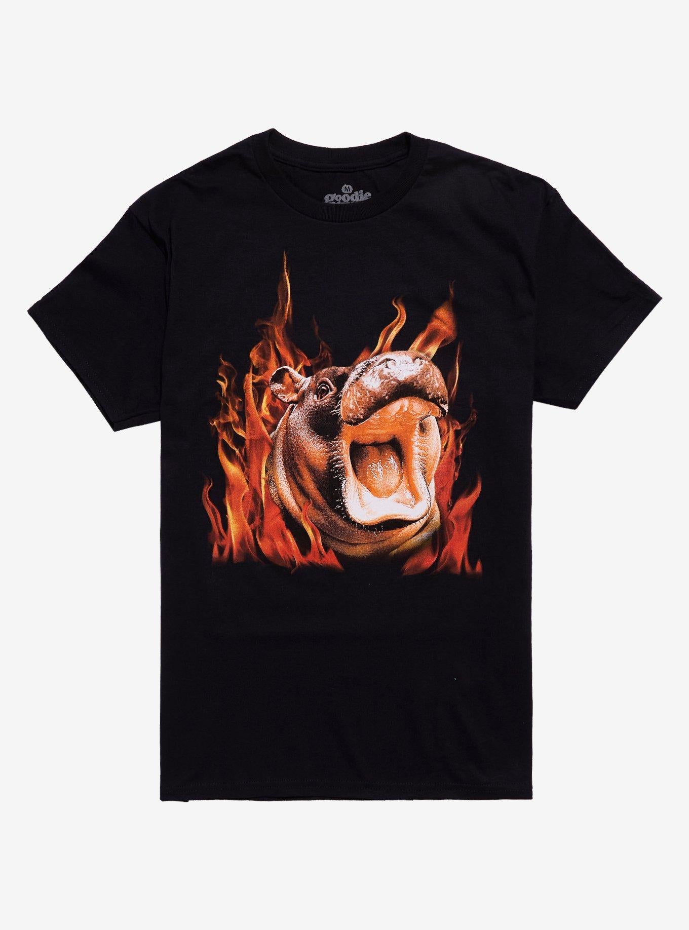 Pygmy Hippo Flames T-Shirt By Goodie Two Sleeves