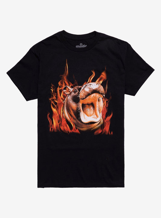 Pygmy Hippo Flames T-Shirt By Goodie Two Sleeves