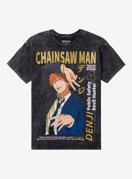 Chainsaw Man Denji Magazine Cover Dark Wash T-Shirt
