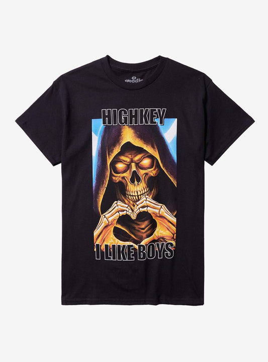 Skeleton Reaper I Like Boys T-Shirt By Goodie Two Sleeves