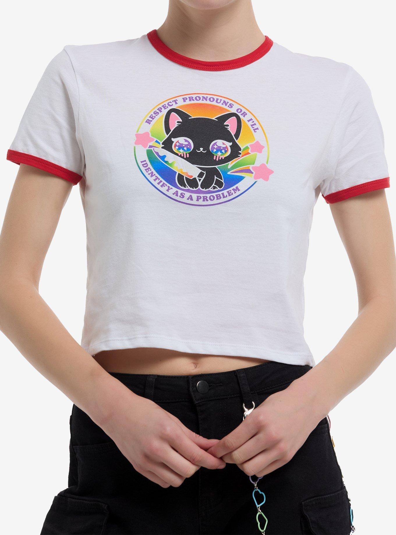 Respect Pronouns Cat Girls Baby Ringer T-Shirt By Goodie Two Sleeves
