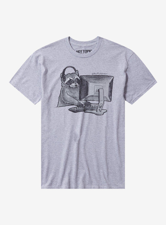 Raccoon Gaming T-Shirt By Decaffedepresso
