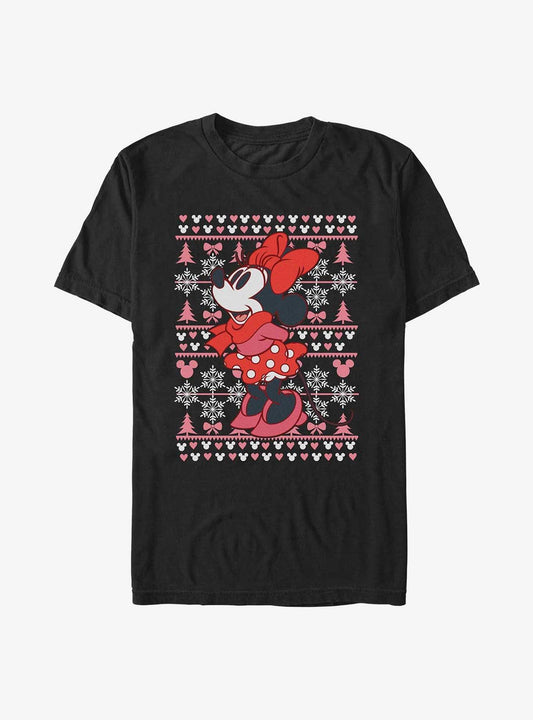Disney Minnie Mouse Ugly Christmas Sweater Pattern T-shirt | Trendy Graphic Tee | Casual Unisex T-shirt