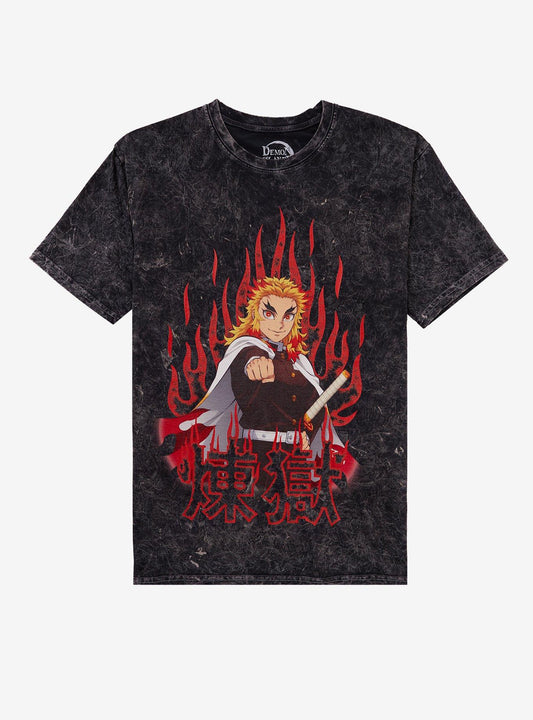 Demon Slayer: Kimetsu No Yaiba Rengoku Flame Dark Wash T-Shirt