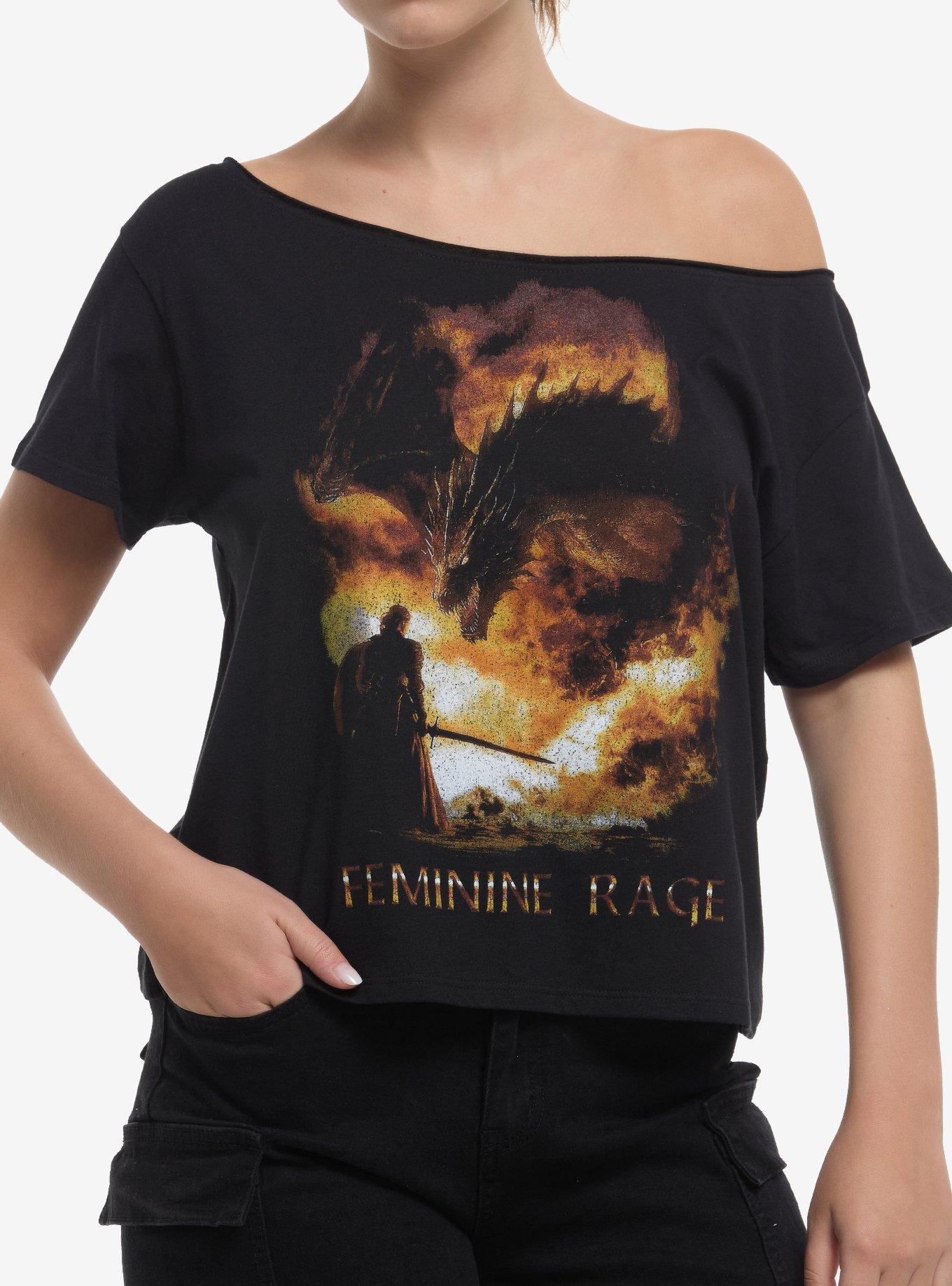 Feminine Rage Dragon Off-Shoulder Girls T-Shirt T-Shirt | Bold Graphic Edition | Must-Have Style