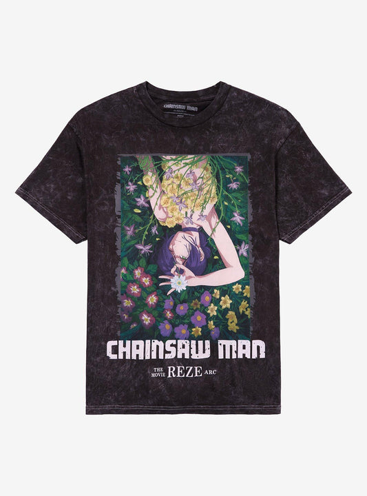 Chainsaw Man The Movie: Reze Arc Flower Dark Wash T-Shirt