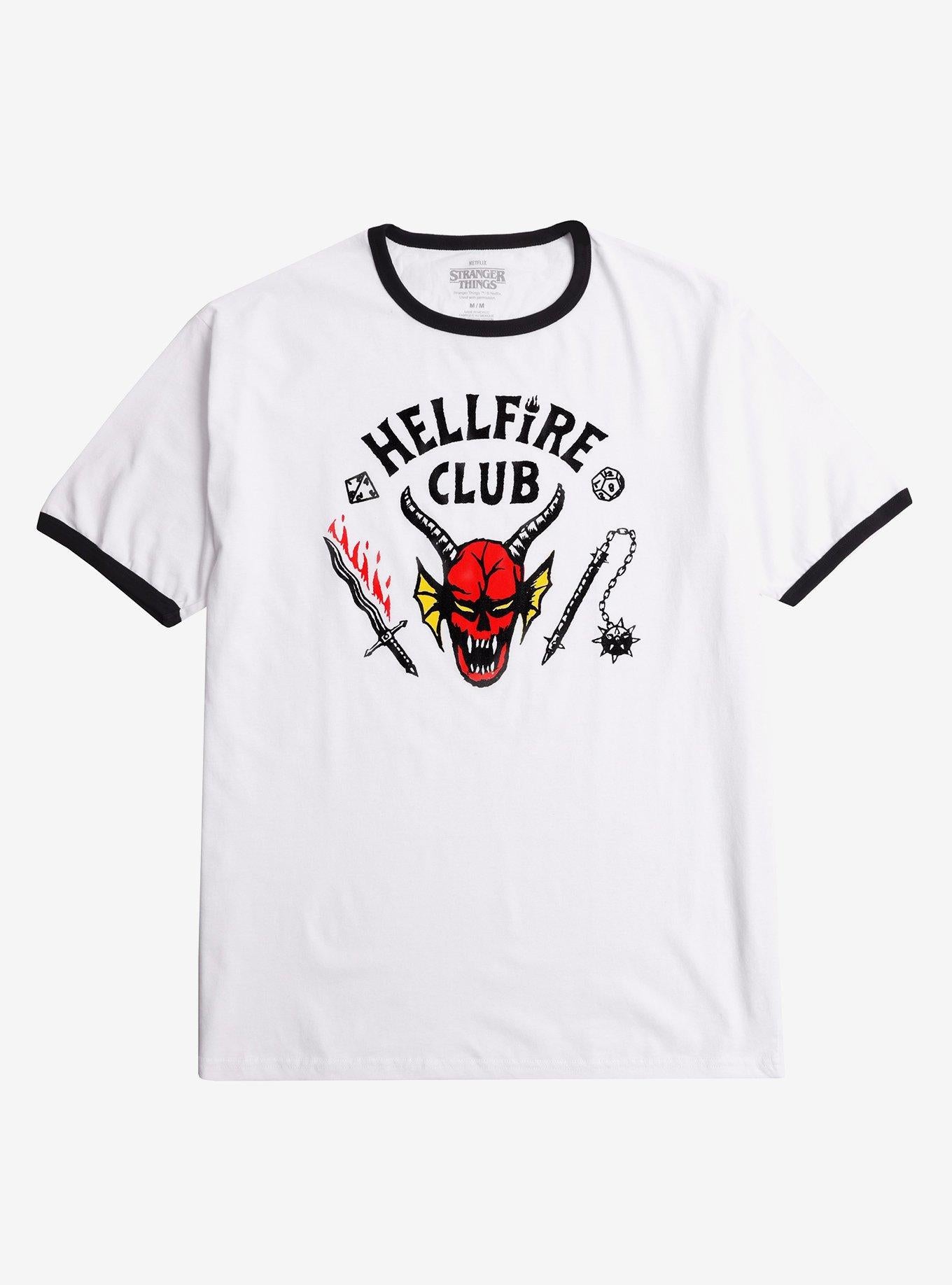 Stranger Things Hellfire Club Black & White Ringer T-Shirt