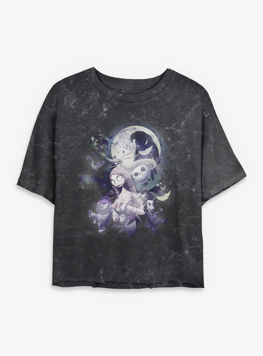 Disney The Nightmare Before Christmas Glow Night Girls Mineral Wash Crop T-shirt | Trendy Graphic Tee | Casual Unisex T-shirt