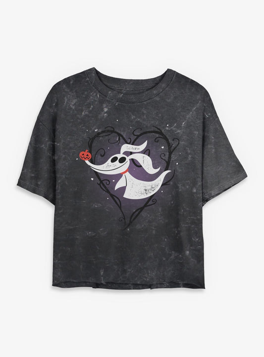 Disney The Nightmare Before Christmas Zero Pumpkin Nose Girls Mineral Wash Crop T-shirt | Trendy Graphic Tee | Casual Unisex T-shirt