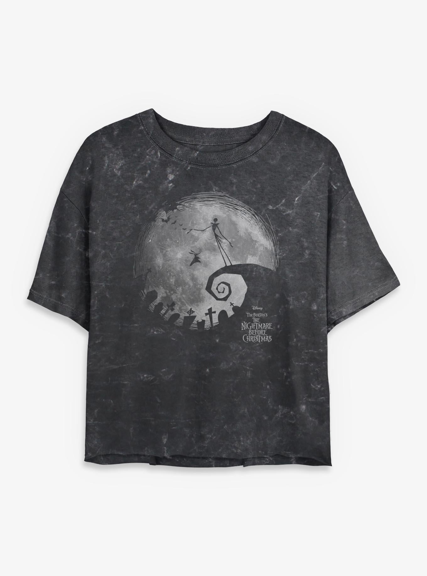 Disney The Nightmare Before Christmas The Nightmare Moon Girls Mineral Wash Crop T-shirt | Trendy Graphic Tee | Casual Unisex T-shirt