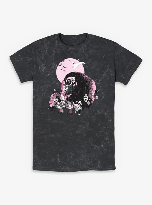 Disney The Nightmare Before Christmas Classic Scene Group Mineral Wash T-shirt | Trendy Graphic Tee | Casual Unisex T-shirt