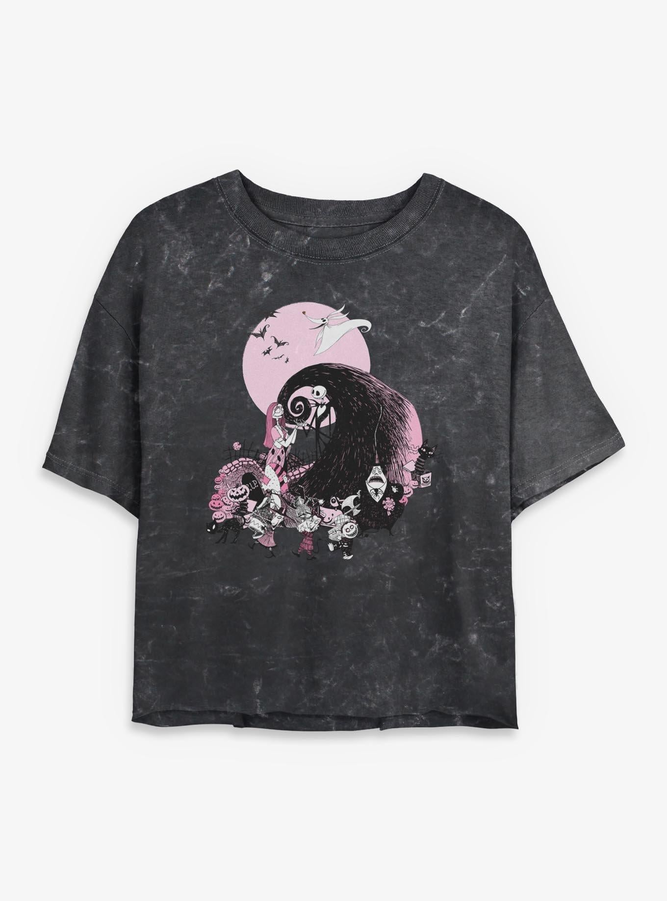 Disney The Nightmare Before Christmas Classic Scene Group Girls Mineral Wash Crop T-Shirt T-Shirt | Trending Design | Great Gift Idea