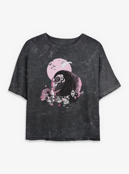 Disney The Nightmare Before Christmas Classic Scene Group Girls Mineral Wash Crop T-Shirt T-Shirt | Trending Design | Great Gift Idea
