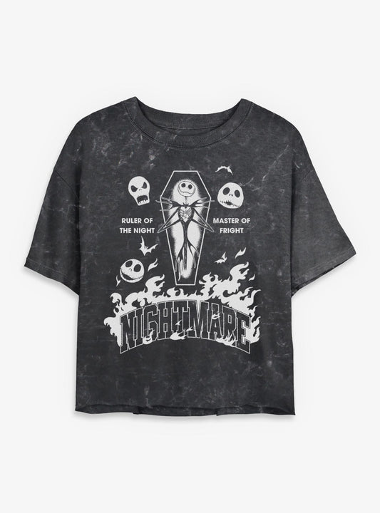 Disney The Nightmare Before Christmas Jack Ruler Of The Night Girls Mineral Wash Crop T-Shirt T-Shirt | Aesthetic Graphic | High Demand Item