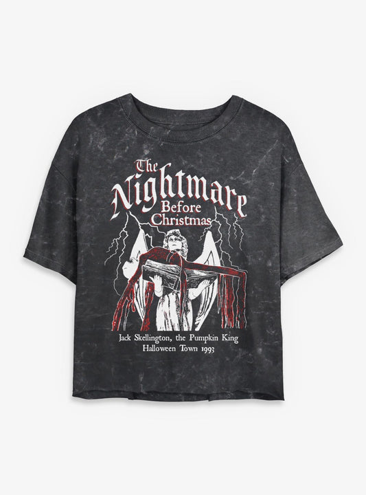 Disney The Nightmare Before Christmas Jack On Angel Statue Girls Mineral Wash Crop T-Shirt T-Shirt | Aesthetic Graphic | Perfect For Daily Wear