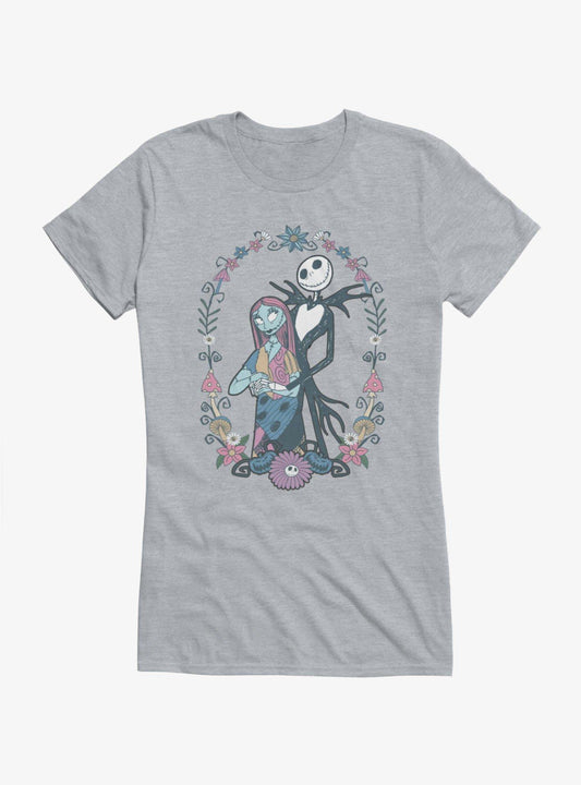 Disney The Nightmare Before Christmas Jack and Sally Flowers Girls T-Shirt Hot Topic Exclusive T-Shirt | Aesthetic Graphic | High Demand Item
