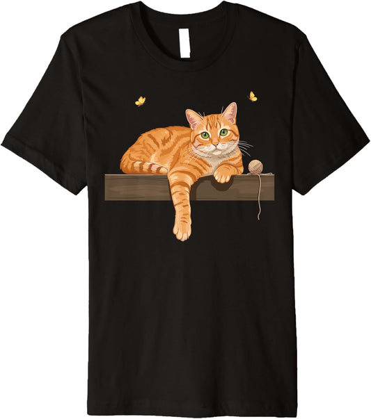 Charming Cat Design with Yarn and Butterfly Details Premium