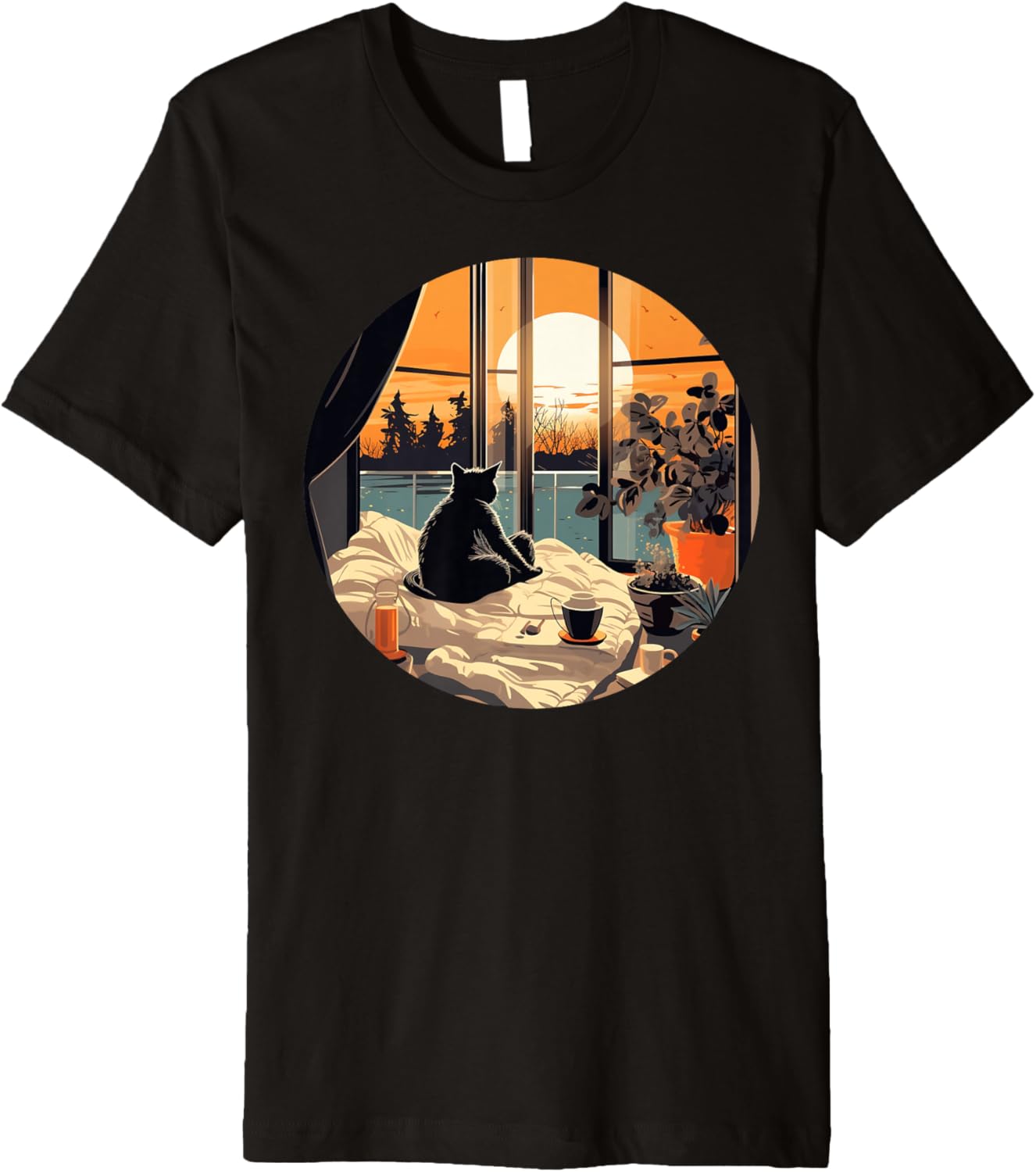 Cozy warm home with cat and sunset for home place lovers Premium