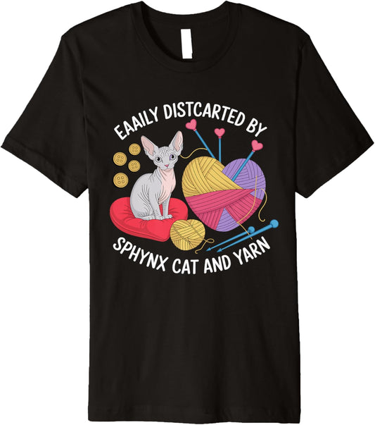 Easily Disterted By Sphynx Cat And Yarn Premium