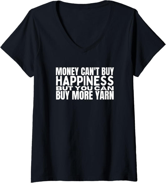 Womens Knitting Money Can't Buy Happiness Yarn Funny Knitting V-Neck