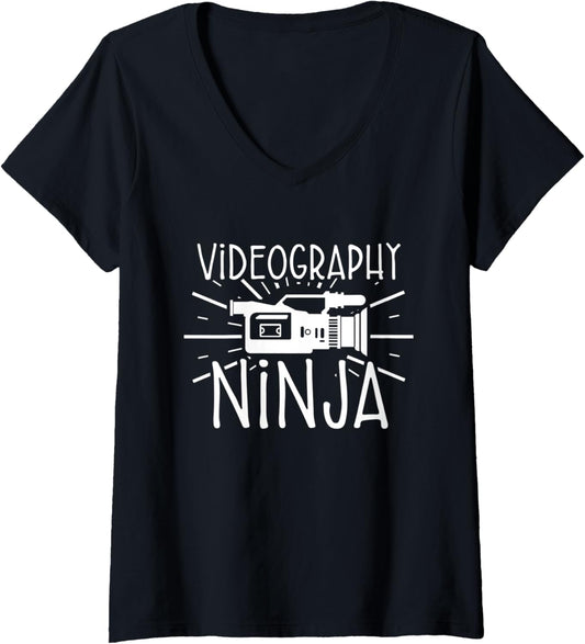 Womens Videographer Ninja Videography Filmmaker V-Neck
