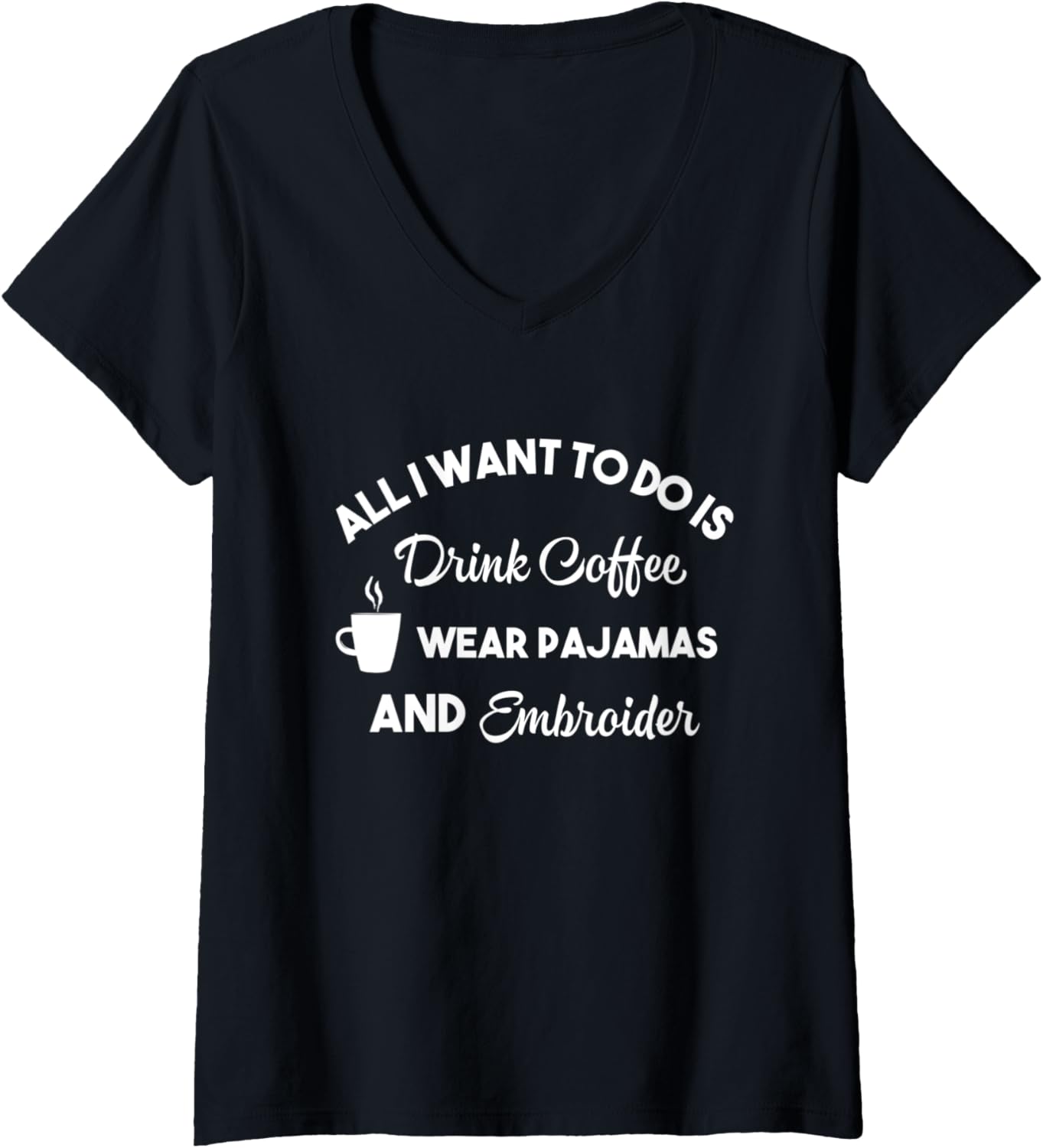 Womens Womens Embroider Coffee Pajamas Funny Embroidery Craft Yarn V-Neck