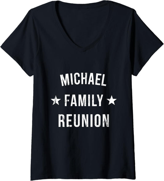 Womens MICHAEL Family Reunion Matching Squad First Last Name V-Neck