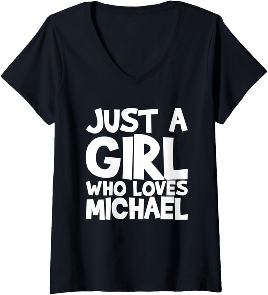 Womens Just A Girl Who Loves Michael V-Neck