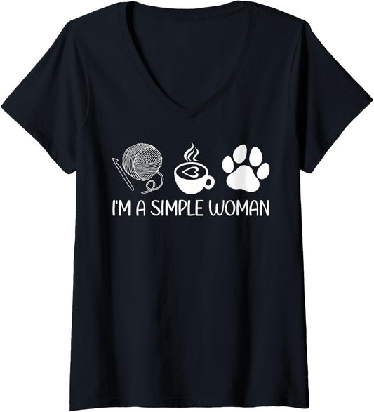 Womens Women Knitting Funny Knitters Coffee Lover Dog Owner Yarn V-Neck
