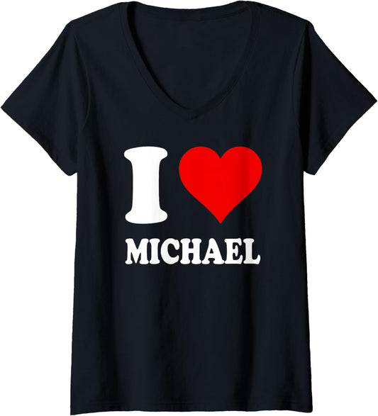 Red Heart I Love Michael V-Neck