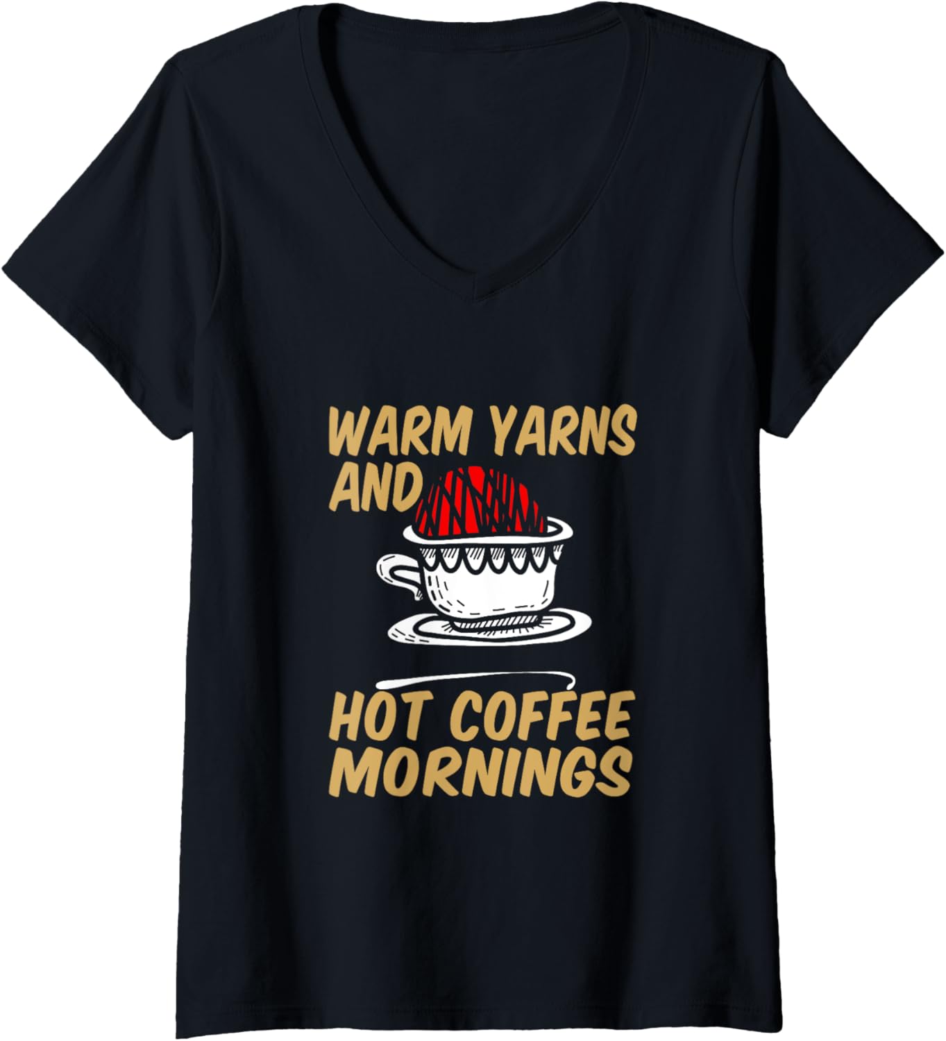 Womens Warm yarns and hot coffee mornings V-Neck