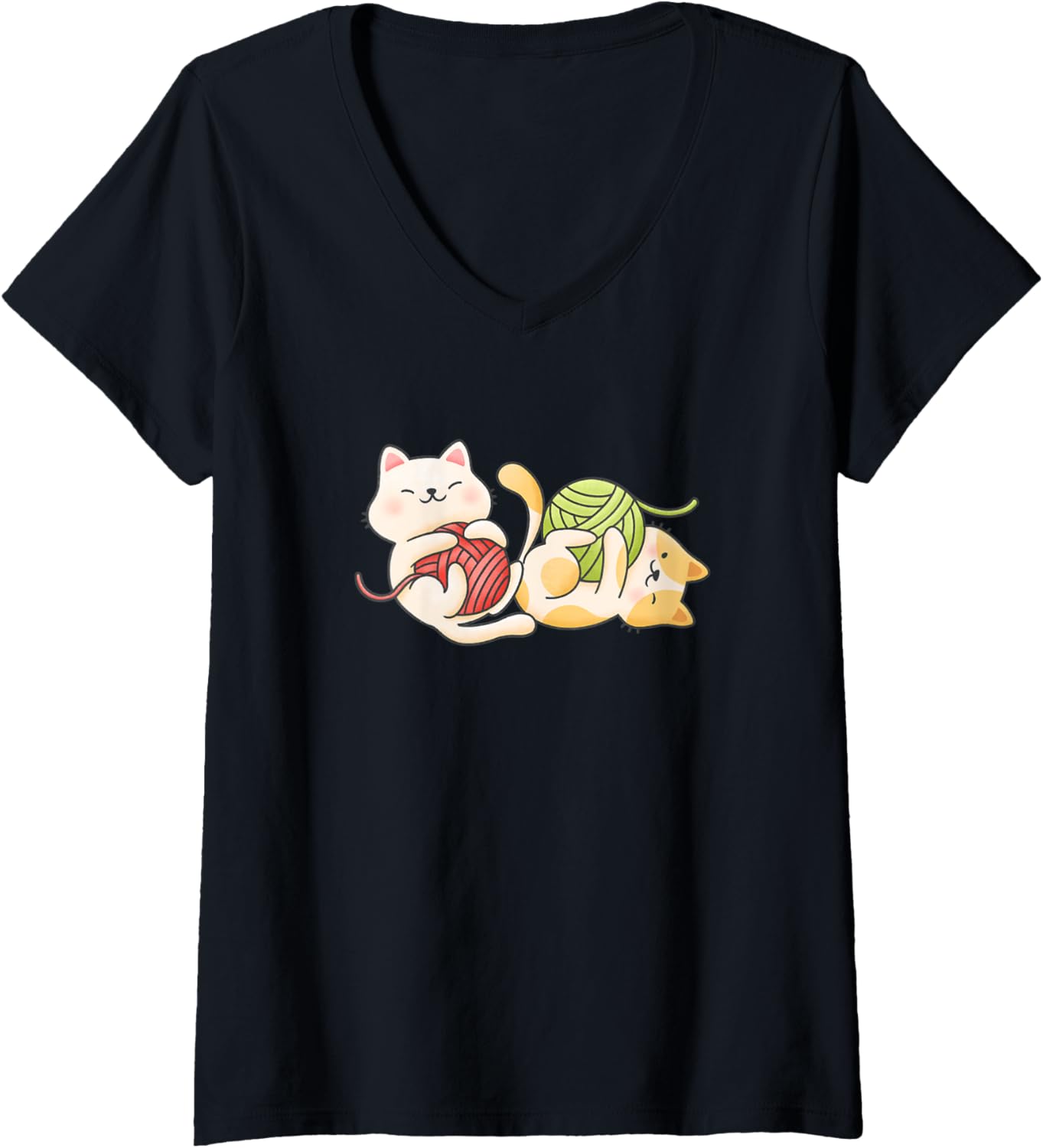 Womens Happy Yarn Cat V-Neck