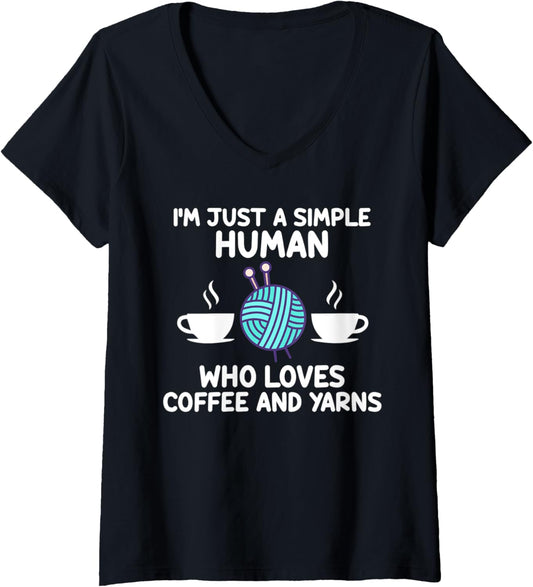 Womens I'm human who loves coffee and yarns coffee lover V-Neck