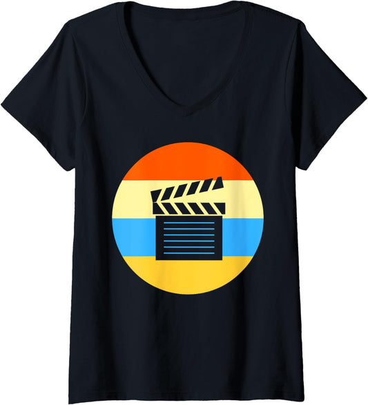 Retro Vintage Filmmaker Cinema Movie Clapperboard V-Neck