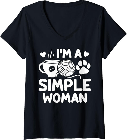 Womens Simple Woman Coffee Yarn Paw Crocheting Dog Lover V-Neck